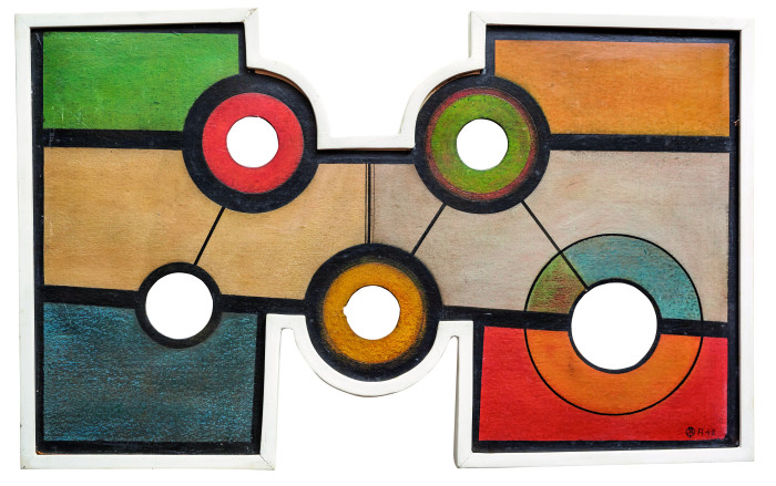 CARMELO ARDEN QUIN<br>Couronnes V (Coronas V)<br>1948<br>Óleo sobre cartón<br>33 x 54,5 cm<br>Legado Carmelo Arden Quin - Carmelo Arden Quin - En la trama del arte constructivo - Museo Nacional de Artes Visuales
