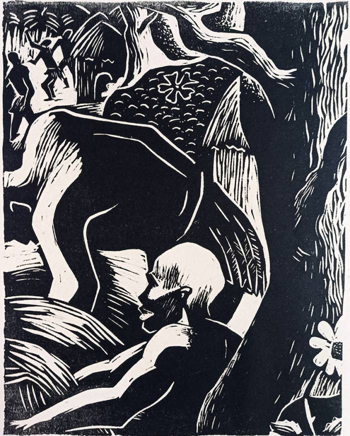 África, continente negro, 1945. Antonio Frasconi (1919-2013). Grabado sobre papel. 40 x 30 cm. Nº inv. 6621. - Antonio Frasconi - El camino verdadero - Colección MNAV - Museo Nacional de Artes Visuales