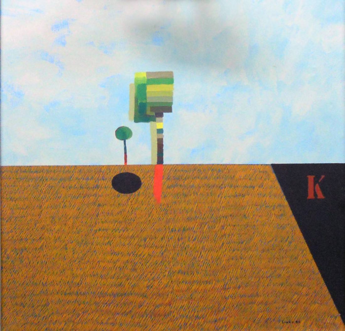 La tierra de la salud (1982)<br>Hugo Longa (1934-1990)<br>Óleo sobre tela<br>70 x 70 cm<br>Nº de Inventario: 5751 - Taller de personajes "Los mundos del MNAV" - Museo Nacional de Artes Visuales