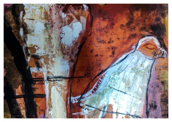 Álvaro Bustelo - Sin título (2011), acrílico sobre metal, 70 x 45 cm. - Diálogos con nuestra Bestia - Bielli, Bustelo, Fernández - Museo Nacional de Artes Visuales