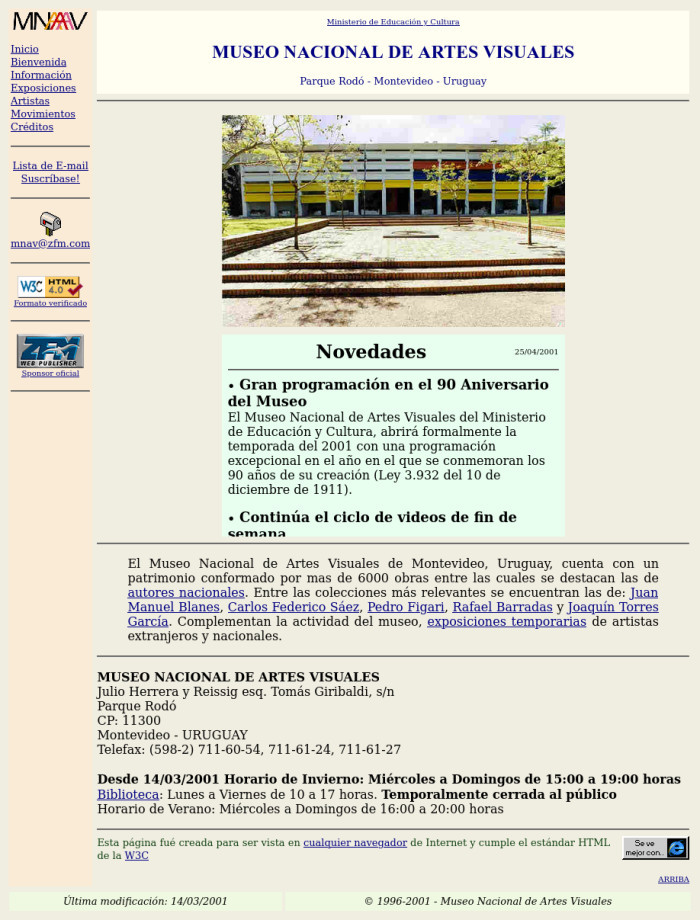 Diseño 2001-2007. Dirección: Ángel Kalenberg. Logo diseñado por F. Álvarez Cozzi - 30 aniversario del sitio web del MNAV - Museo Nacional de Artes Visuales