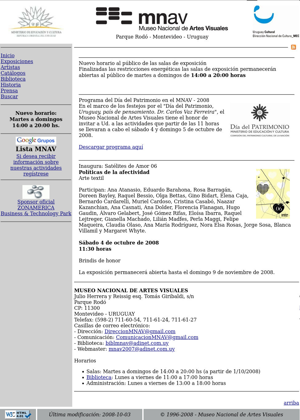 Diseño 2008-2009. Dirección: Jacqueline Lacasa. Logo diseñado por Santiago Velazco - Historia de nuestra web - Museo Nacional de Artes Visuales