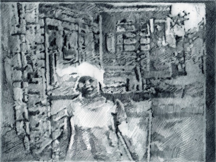 Fotograma de la animación Krynki, 2017<br>Puntaseca sobre papel<br>13,5 x 18 cm - y todos los otros - Elián Stolarsky - Museo Nacional de Artes Visuales