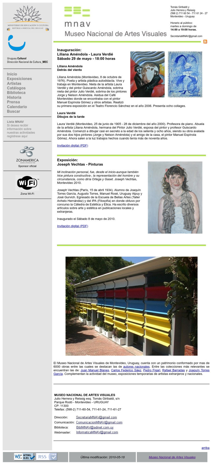 Diseño 2009-2010. Dirección: Mario Sagradini. Logo modificado en verde. - Historia de nuestra web - Museo Nacional de Artes Visuales