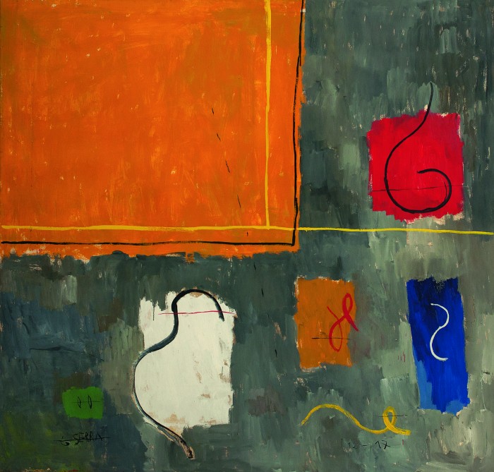 Gustavo Serra<br>Símbolos curvos, 2012-17<br>Óleo sobre tela<br>147  x  153  cm - La tradición rebelada - Arte abstracto uruguayo - Museo Nacional de Artes Visuales